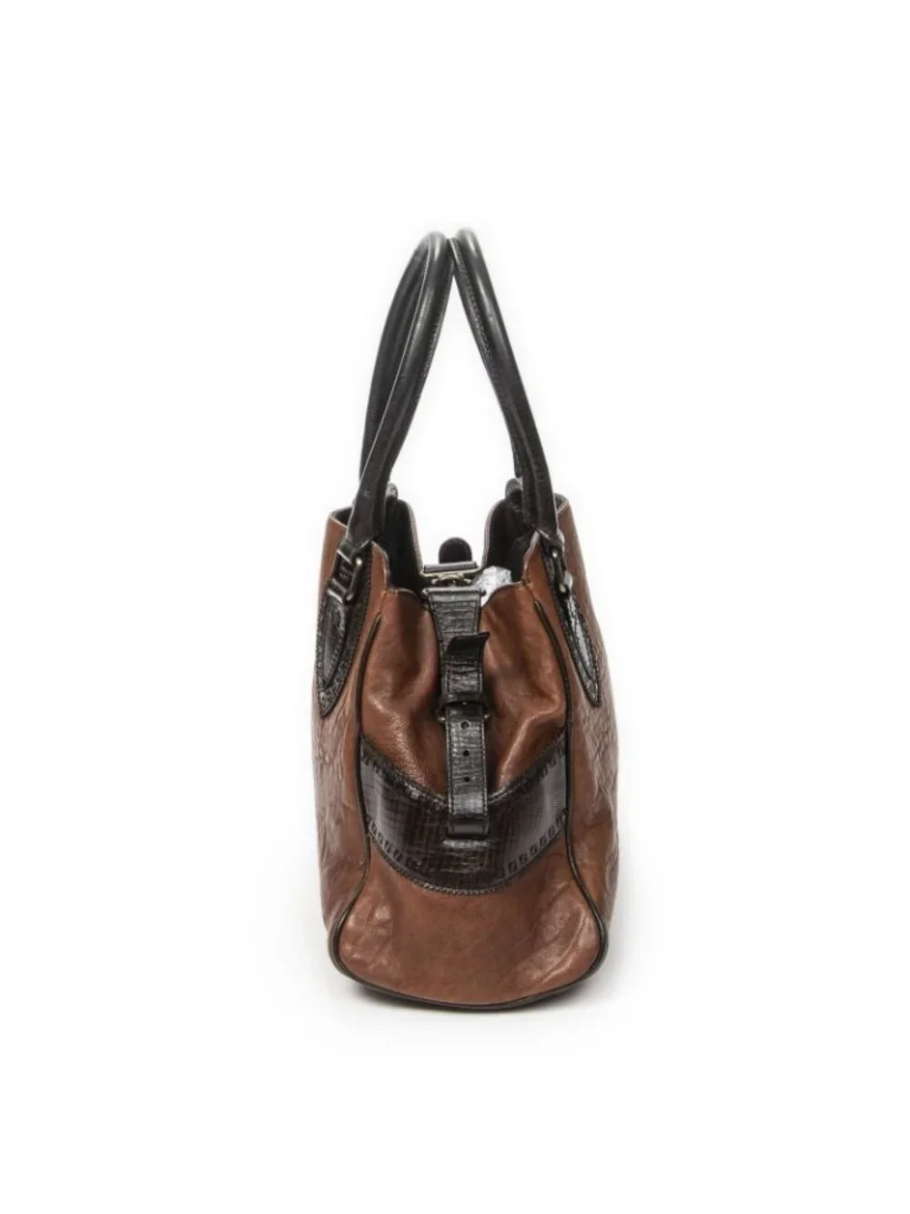 Fendi Small du Jour Tote Bag Brown Spike Calfskin Leather